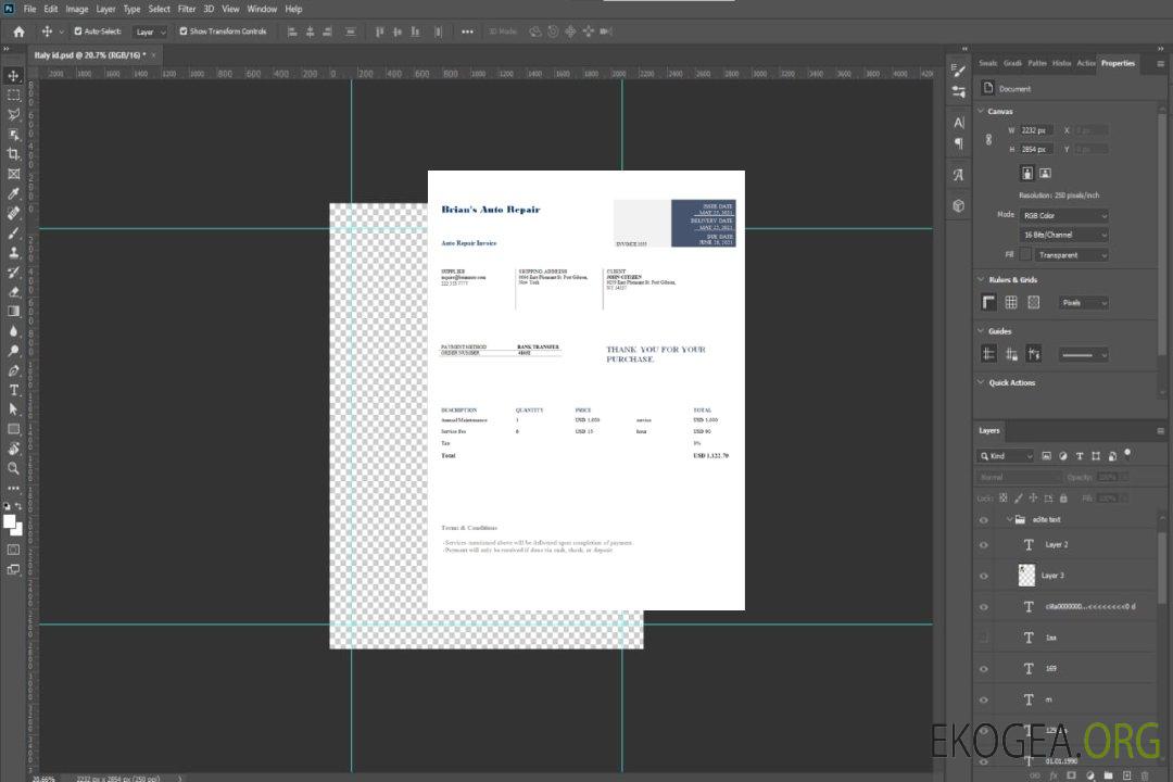 Facture de réparation automobile de Brian aux États , Unis template